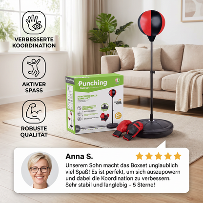Kinder Box-Set mit Standboxsack & Handschuhen – Höhenverstellbares Boxtraining für Kinder (3–8 Jahre)