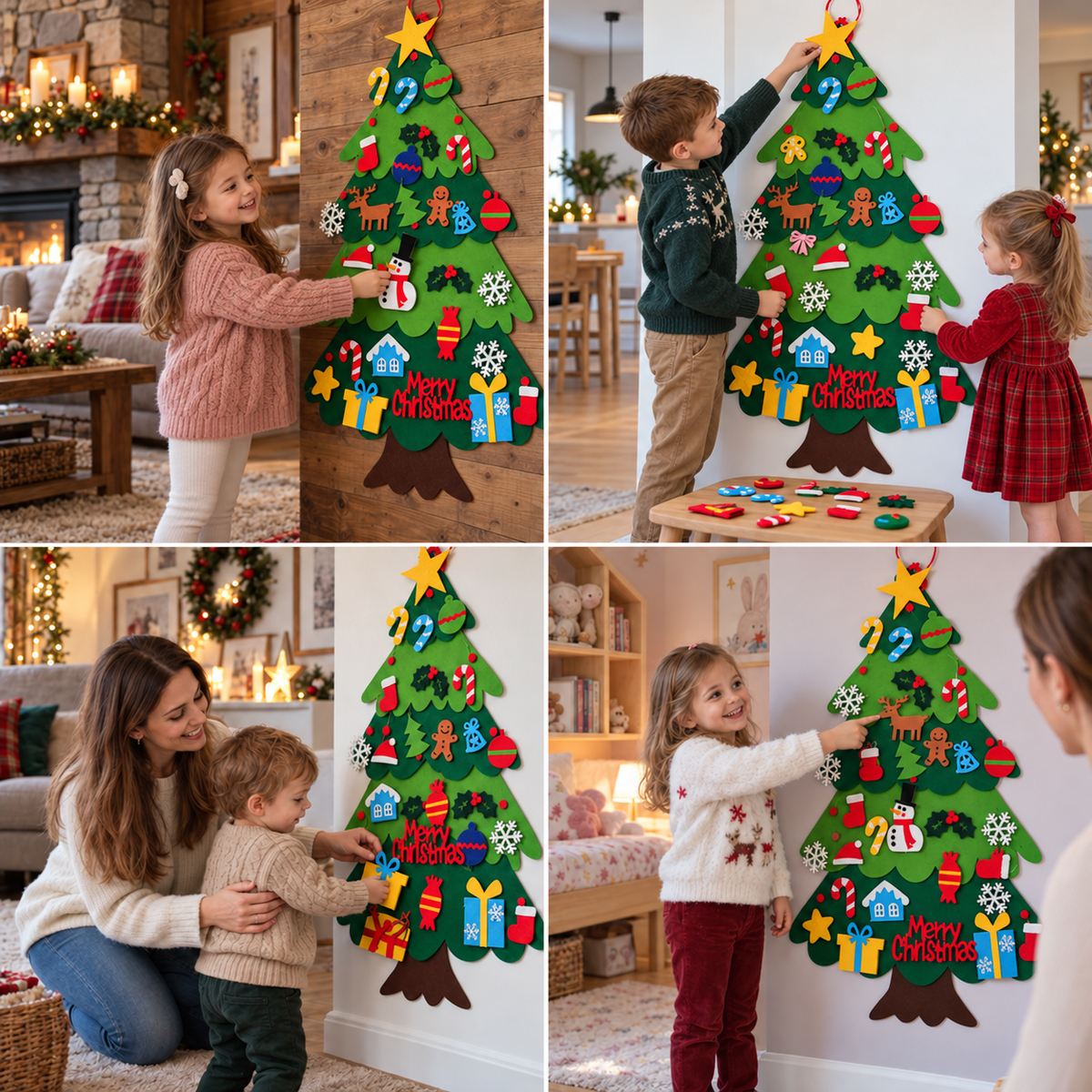 DIY-Filz-Weihnachtsbaum für Kinder mit dekorativen Anhängern