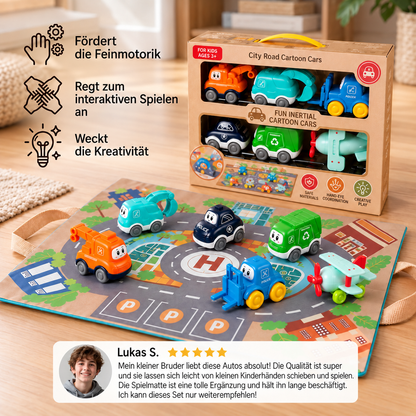 Spielzeug-LKW- & Auto-Set für Kleinkinder mit Spielmatten-Aufbewahrungstasche