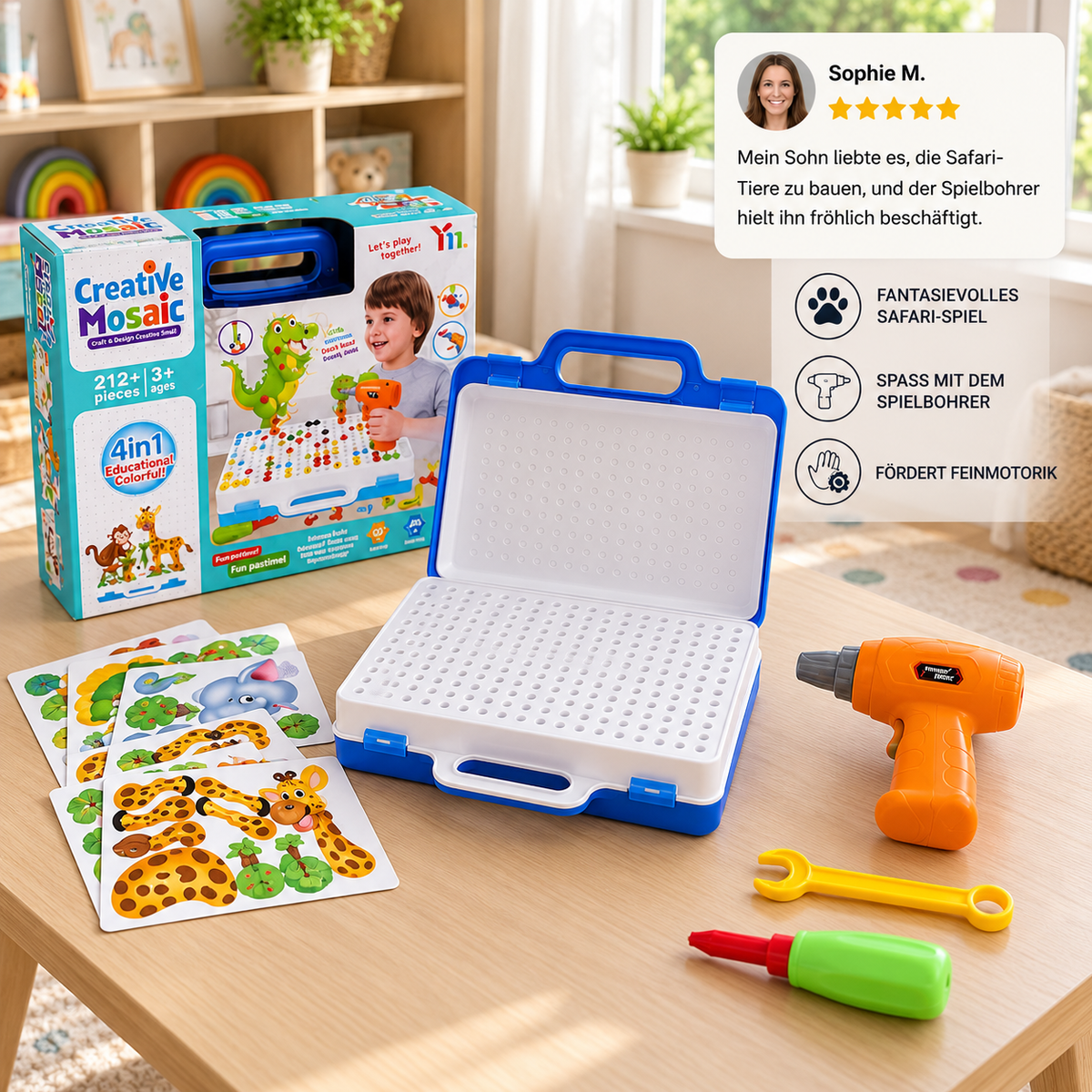 Safari-Tier-Bausteinset mit elektrischem Spielzeugbohrer für Kinder