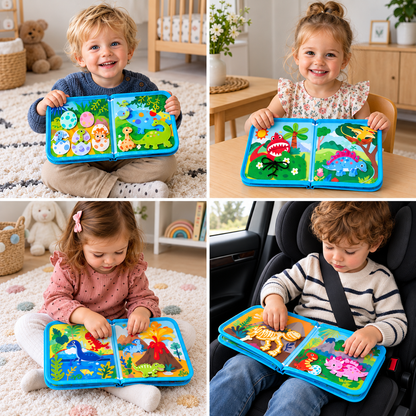 8-in-1 Montessori-Dinosaurier-Busy-Board-Aktivitätsbuch für Kleinkinder