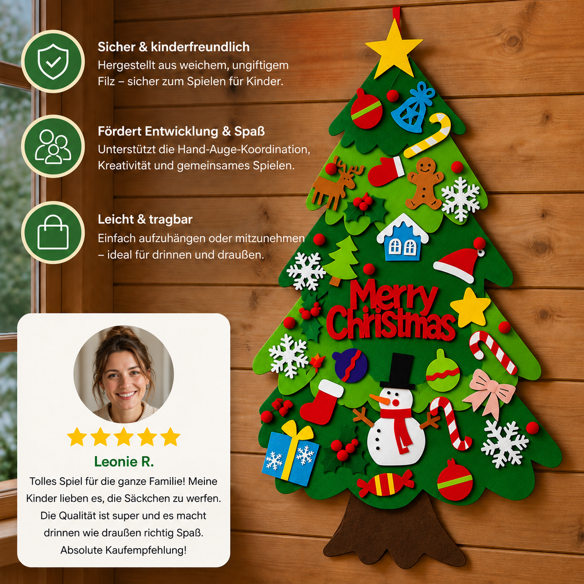 DIY-Filz-Weihnachtsbaum für Kinder mit dekorativen Anhängern