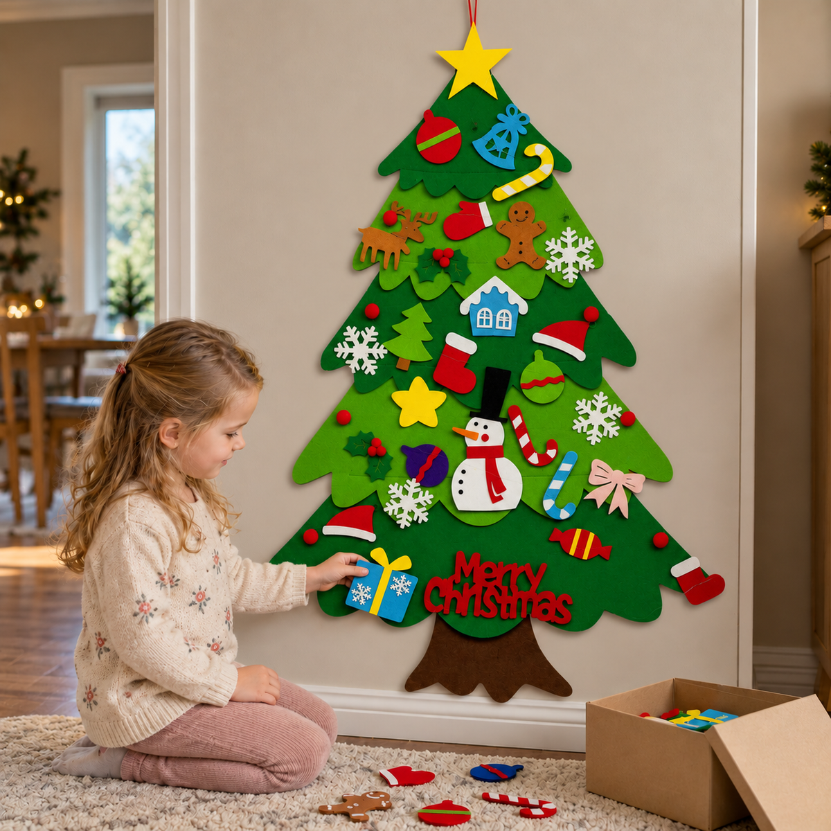 DIY-Filz-Weihnachtsbaum für Kinder mit dekorativen Anhängern