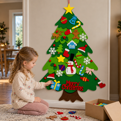 DIY-Filz-Weihnachtsbaum für Kinder mit dekorativen Anhängern