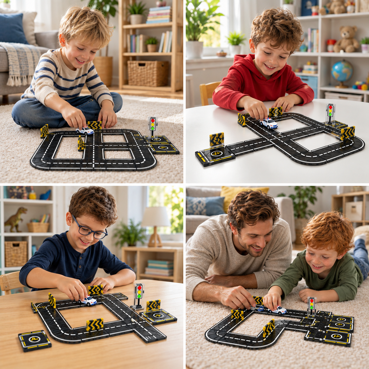 Magnetbaustein- & Magnetplatten-Set mit Straßen & Ampeln