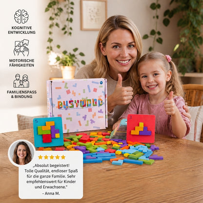 Familienspiel: Holzpuzzle zum Zuordnen von Formen