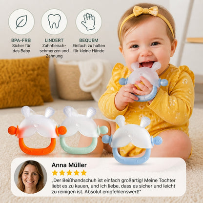 Hasen-Baby-Beißhandschuh – Weicher, BPA-freier Silikon-Beißring mit Anti-Fall-Handgelenkband (3–18 Monate)