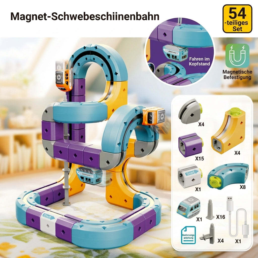 DIY-Schwerkraft-Würfelbahn-Bauset mit elektrischem Zug