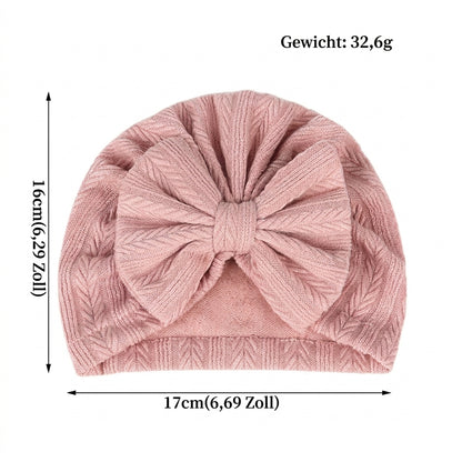 Geraffter Baby-Turban mit Schleife – Weiche Strickmütze für Neugeborene