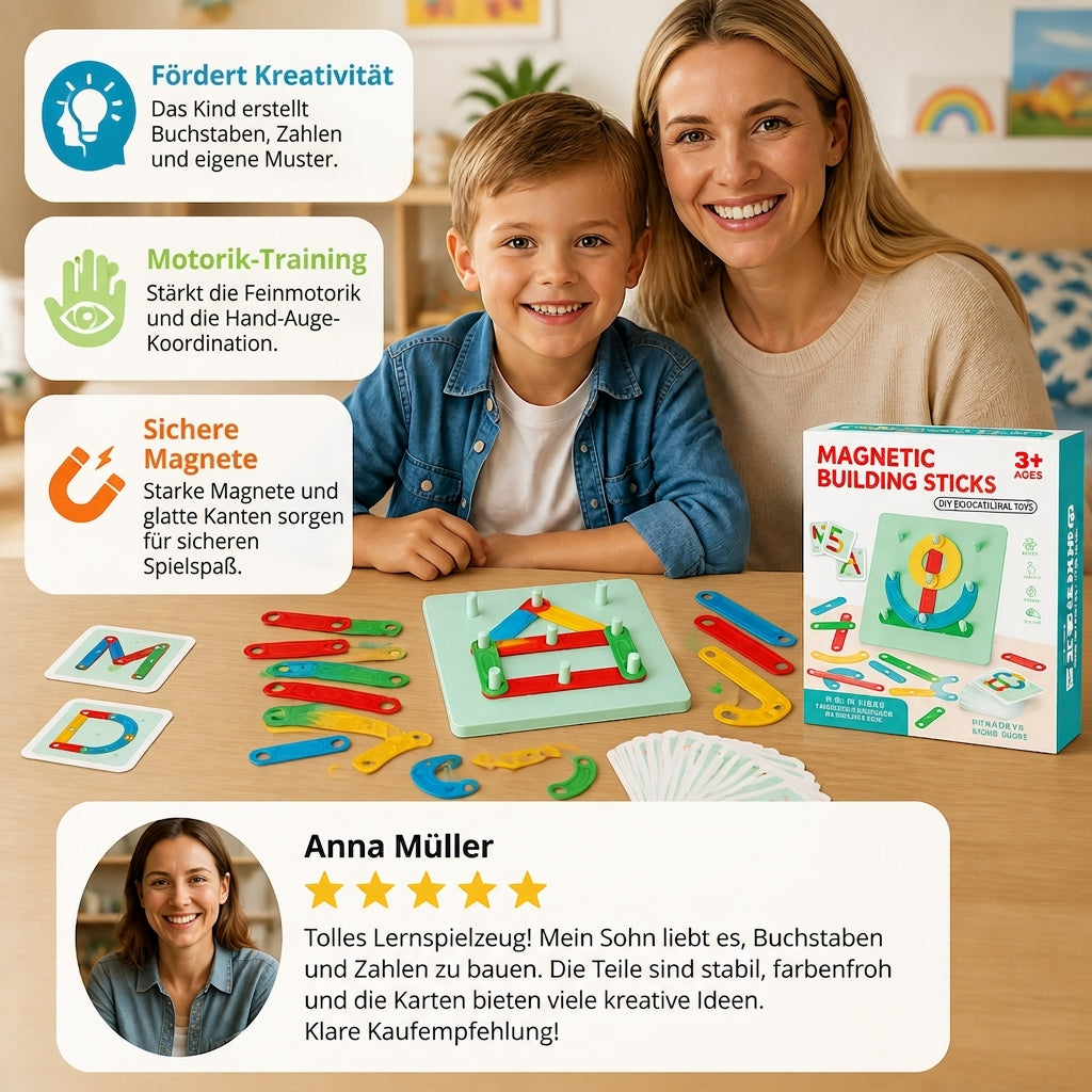 Lernspiel-Bausatz mit magnetischen Buchstaben und Zahlen