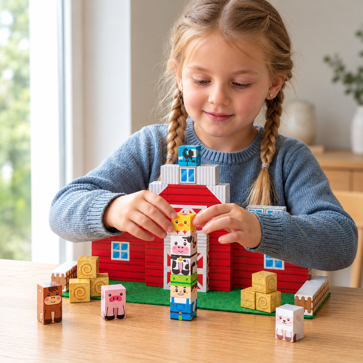 Magnetisches Bauernhof-Baustein-Reisespielset mit Tieren & Scheune