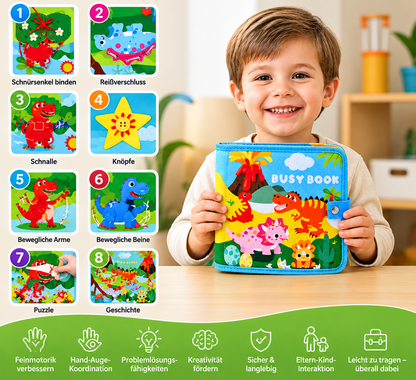 8-in-1 Montessori-Dinosaurier-Busy-Board-Aktivitätsbuch für Kleinkinder