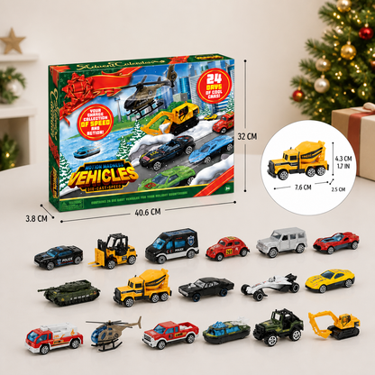 Weihnachts-Adventskalender mit Druckgussautos für Kinder