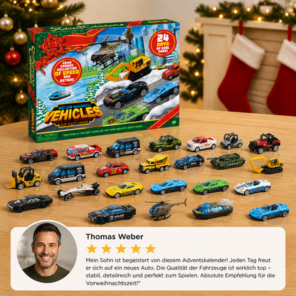 Weihnachts-Adventskalender mit Druckgussautos für Kinder