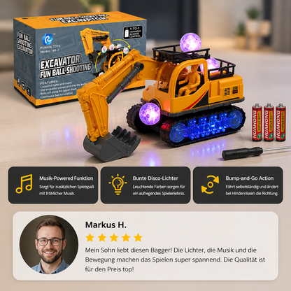 Elektrischer Spielzeugbagger mit Diskokugel, Musik & Bump-and-Go-Funktion