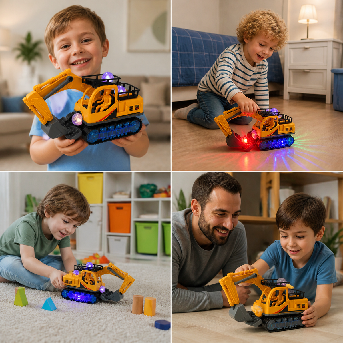 Elektrischer Spielzeugbagger mit Diskokugel, Musik & Bump-and-Go-Funktion