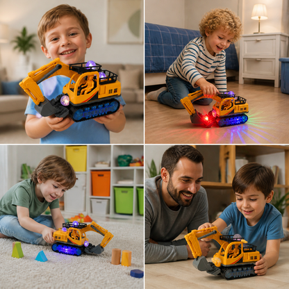 Elektrischer Spielzeugbagger mit Diskokugel, Musik & Bump-and-Go-Funktion