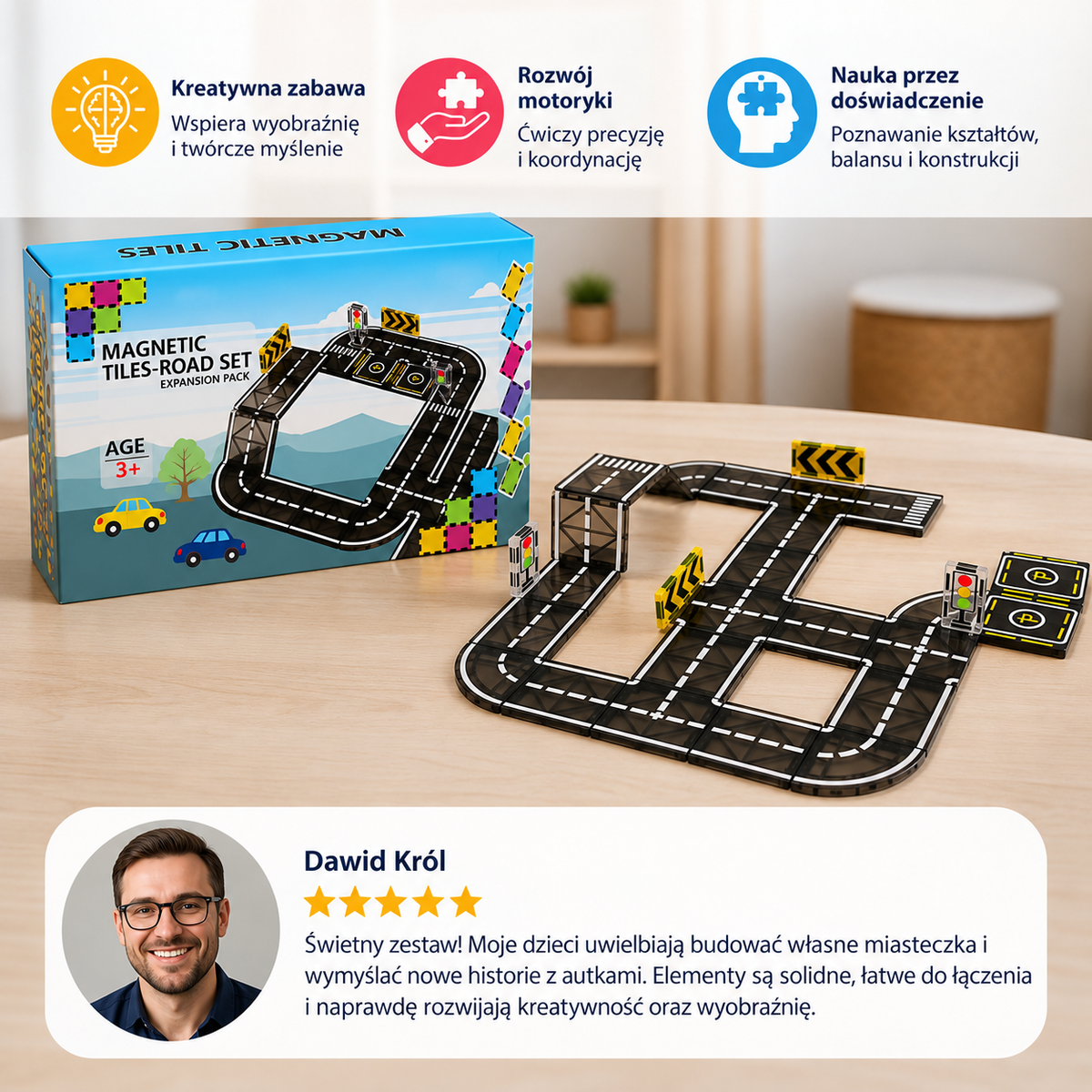 Magnetbaustein- & Magnetplatten-Set mit Straßen & Ampeln