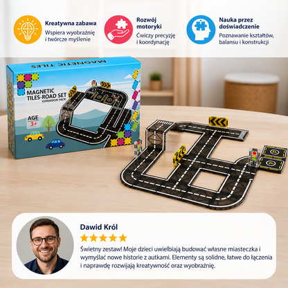 Magnetbaustein- & Magnetplatten-Set mit Straßen & Ampeln