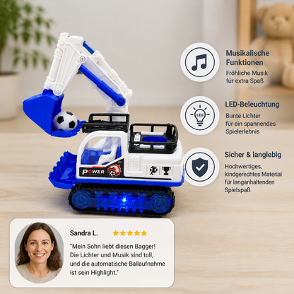 Musikalischer Bagger mit automatischer Fußball-Schaufel & LED-Lichtern