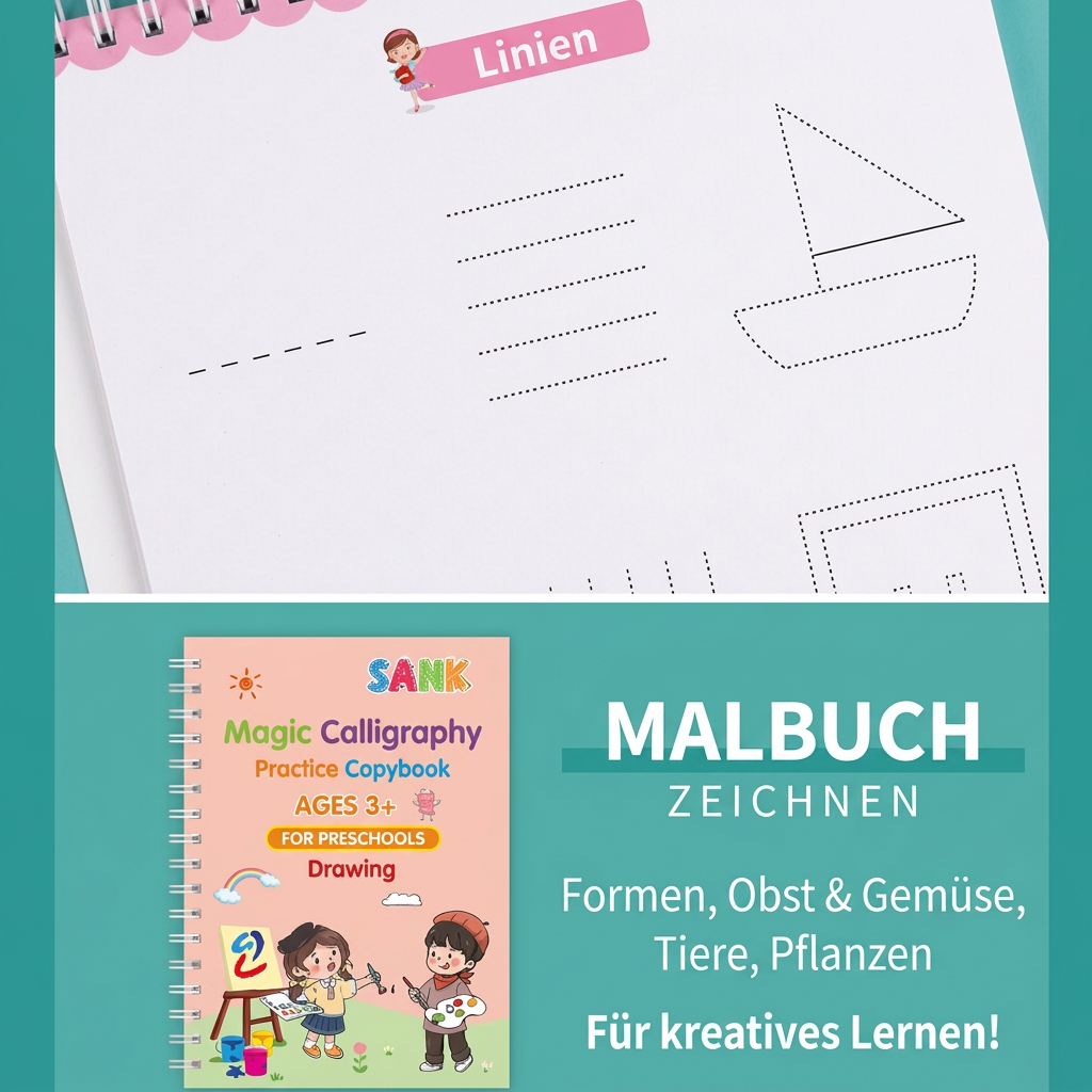Magisches wiederverwendbares Schreibübungsheft-Set mit Rillen & verschwindender Tinte