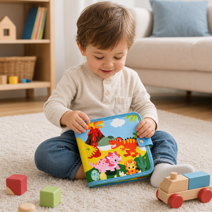 8-in-1 Montessori-Dinosaurier-Busy-Board-Aktivitätsbuch für Kleinkinder