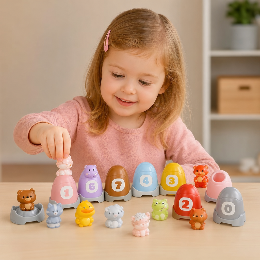 Montessori-Fingerpuppen-Set aus weichem Gummi mit Bauernhoftieren zum Farben-Sortieren & Zahlenlernen