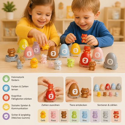 Montessori-Fingerpuppen-Set aus weichem Gummi mit Bauernhoftieren zum Farben-Sortieren & Zahlenlernen