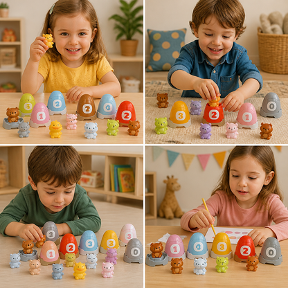 Montessori-Fingerpuppen-Set aus weichem Gummi mit Bauernhoftieren zum Farben-Sortieren & Zahlenlernen