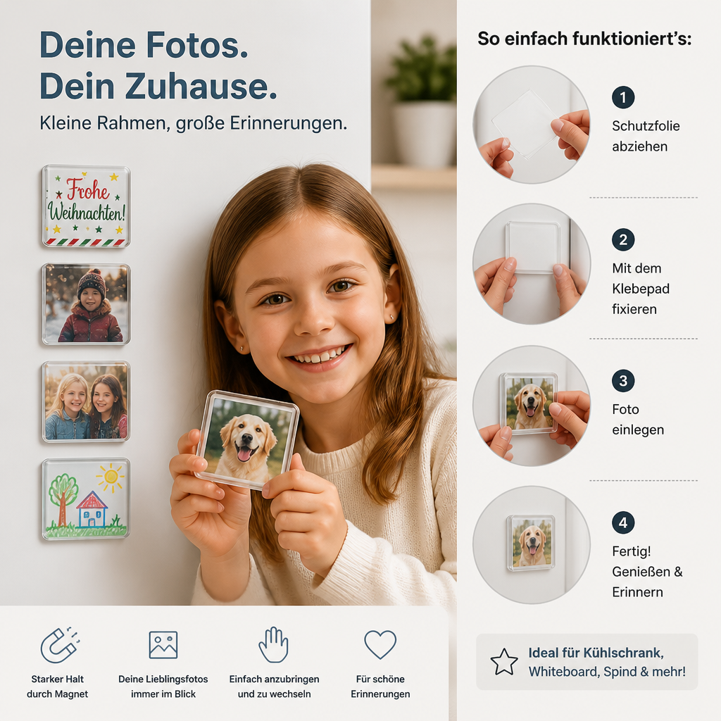 Klare magnetische Acryl-Fotorahmen mit selbstklebender Rückseite