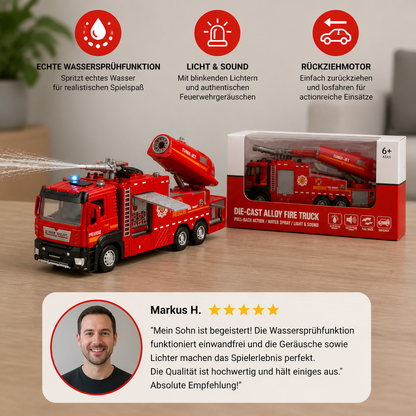 Feuerwehrauto mit Rückziehmotor, Wassersprühfunktion, Licht & Sound