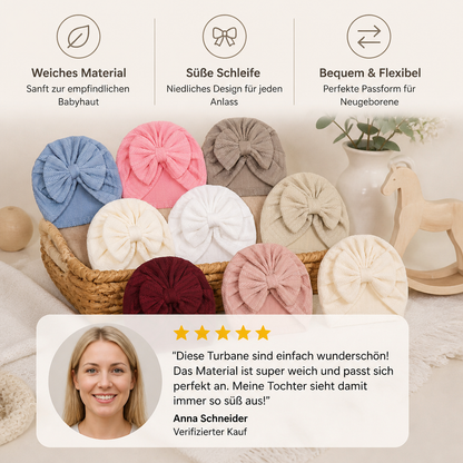Geraffter Baby-Turban mit Schleife – Weiche Strickmütze für Neugeborene