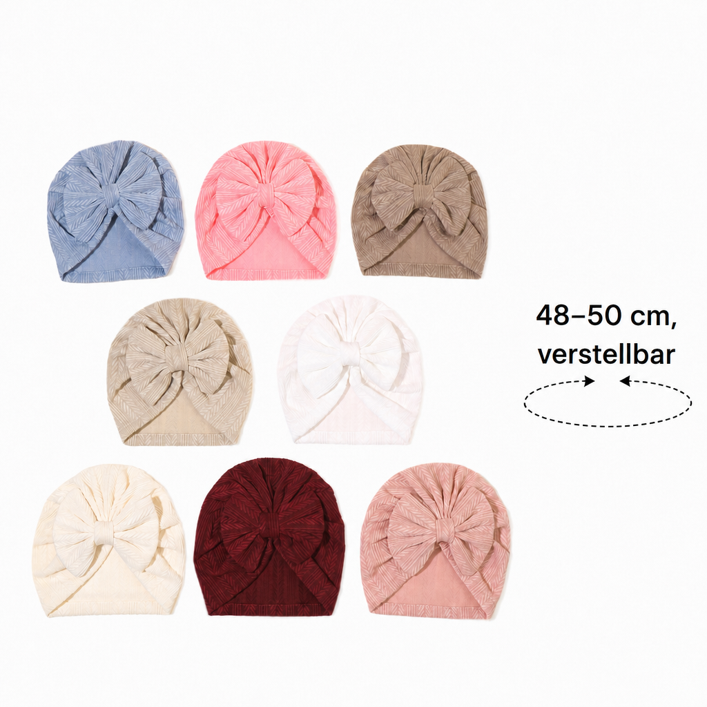 Geraffter Baby-Turban mit Schleife – Weiche Strickmütze für Neugeborene