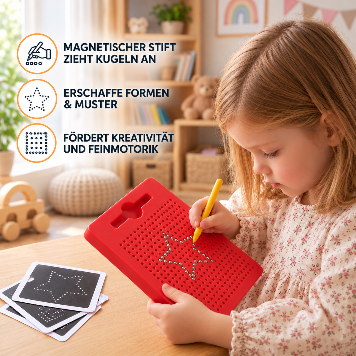 2-in-1 Magnetische Schreib- & Zeichentafel mit aufsteckbaren Formen für Kinder