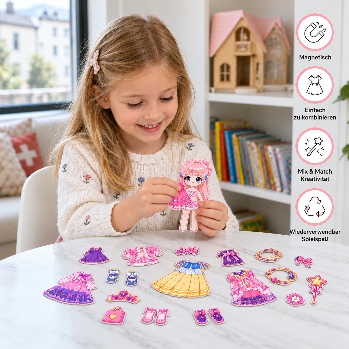 Magnetisches Prinzessinnen-Ankleideset mit 3D-Stickern