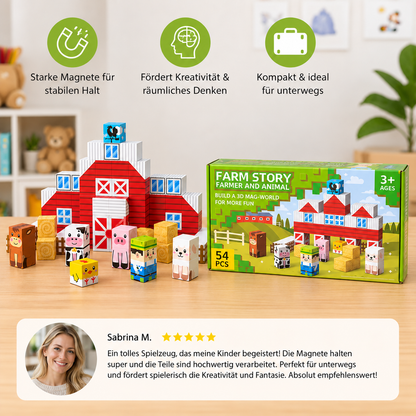 Magnetisches Bauernhof-Baustein-Reisespielset mit Tieren & Scheune