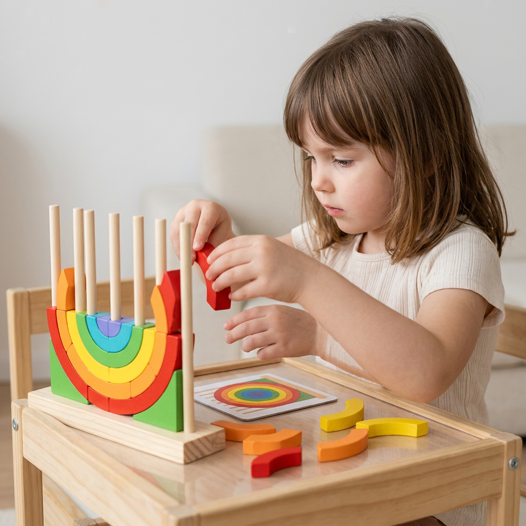 Montessori Holz-Regenbogen Stapel- & Zuordnungspuzzle