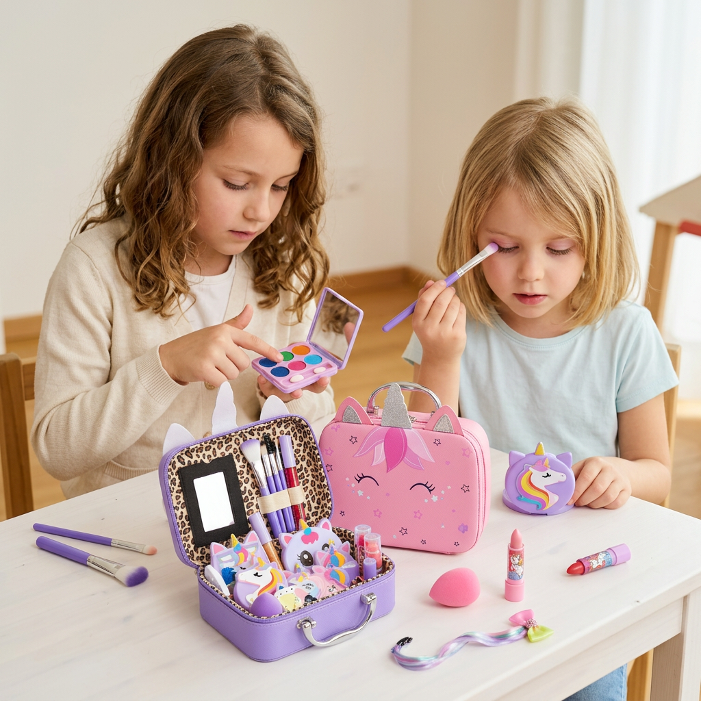 Umweltfreundliches & leicht abwaschbares Prinzessinnen-Make-up-Set für Kinder mit Kosmetiktasche