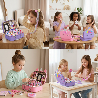Umweltfreundliches & leicht abwaschbares Prinzessinnen-Make-up-Set für Kinder mit Kosmetiktasche