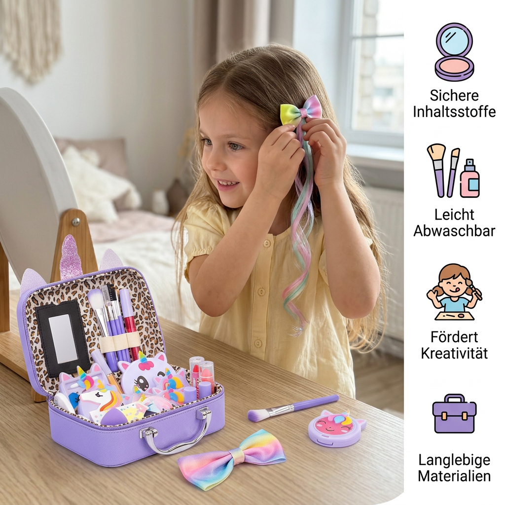 Umweltfreundliches & leicht abwaschbares Prinzessinnen-Make-up-Set für Kinder mit Kosmetiktasche