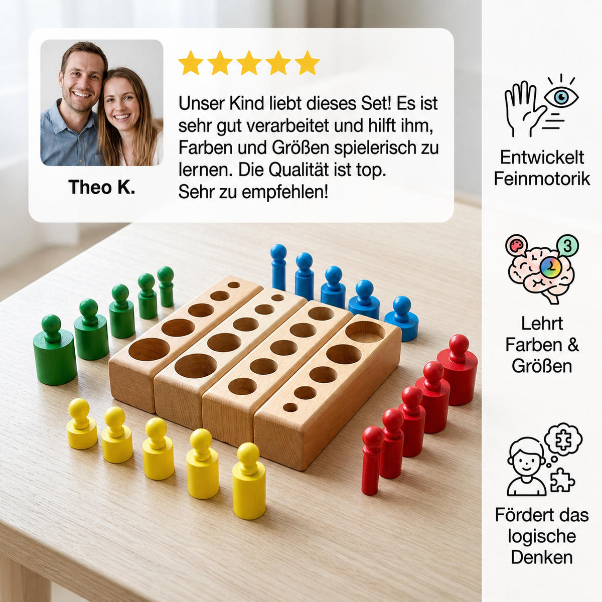 Montessori Holzspielzeug zum Lernen von Farben und Zahlen