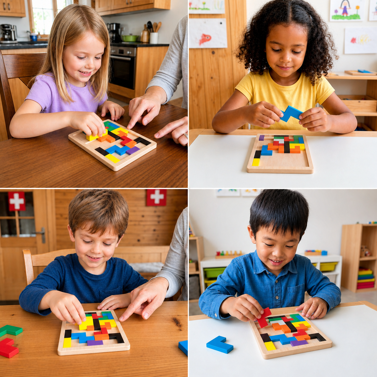Pädagogisches Holz-Tangram-Puzzle – Buntes Montessori-Lernspielzeug für Kinder