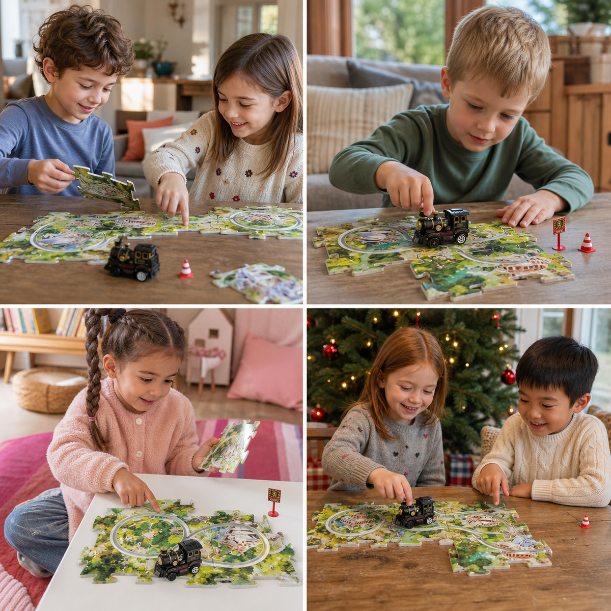Weihnachts-Puzzle-Eisenbahn – 4-teiliges Set