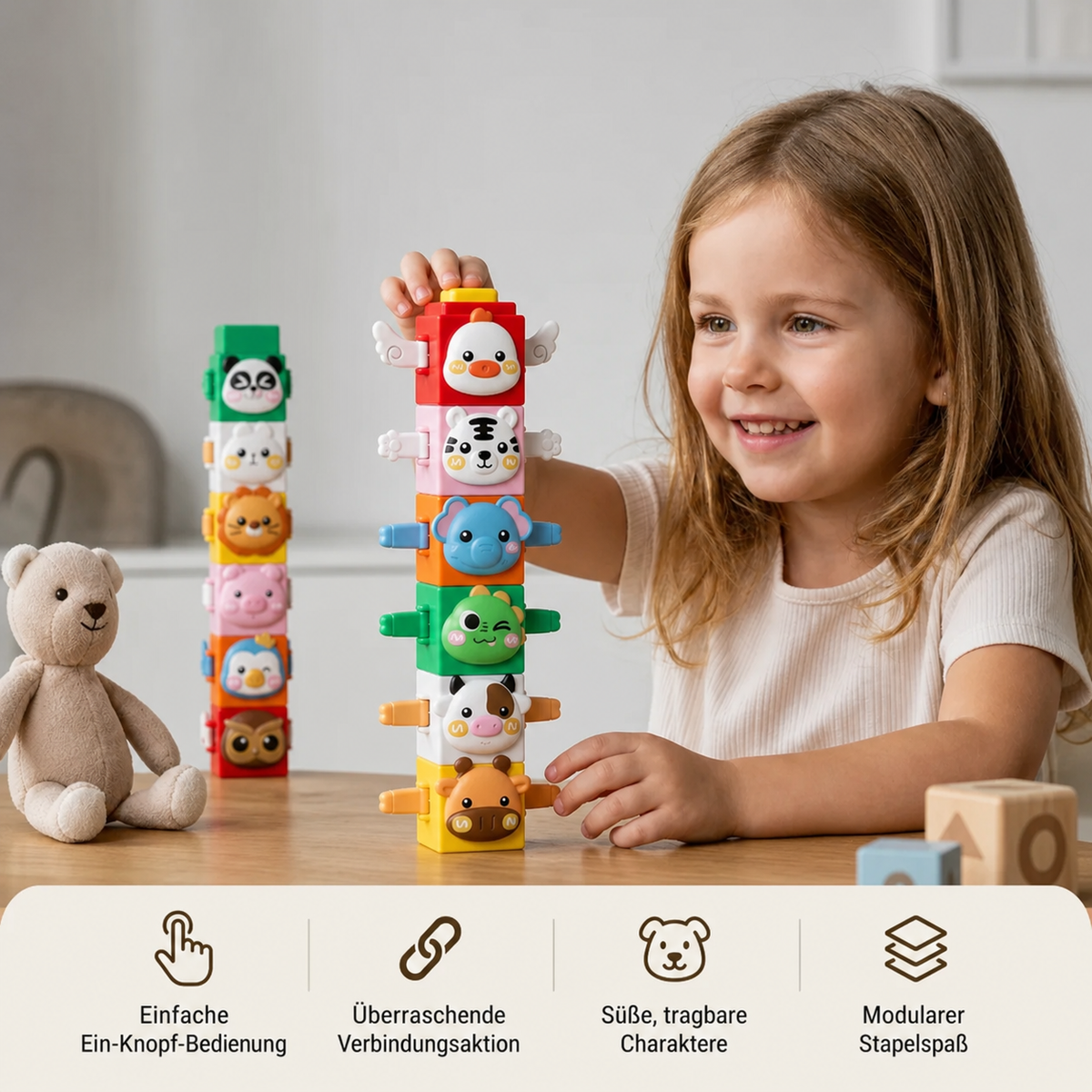 Pädagogisches Montessori-Tier-Stapelspiel – Konstruktionsspielzeug