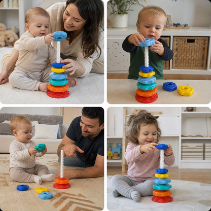 Regenbogen-Kreisel- und Farbenturm-Spielzeug