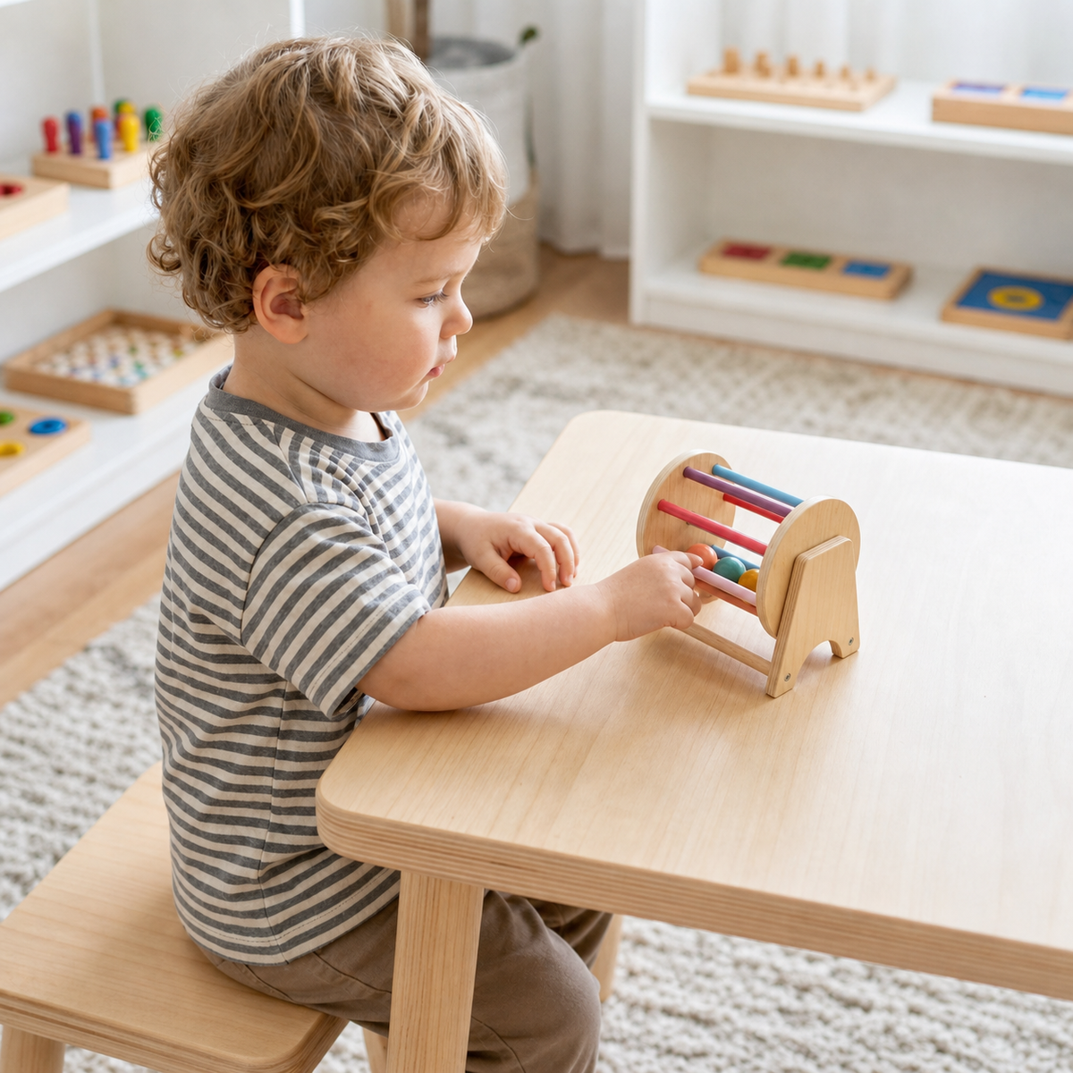 Montessori Holz-Karussell mit Bällen für Kleinkinder