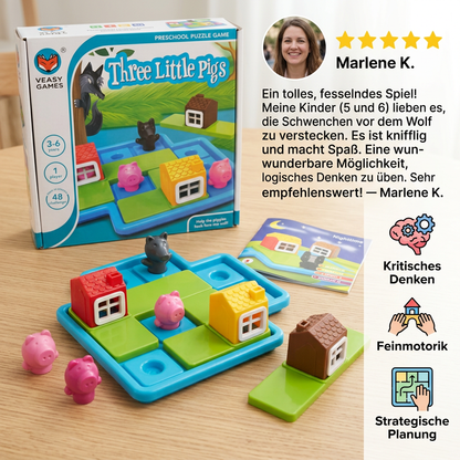 Montessori-Puzzle- und Geschicklichkeitsspiel „Die drei kleinen Schweinchen und der Wolf“