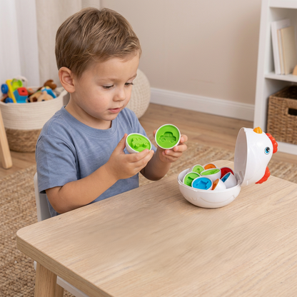 Montessori-Spielzeug mit Formen und Farben – Huhn