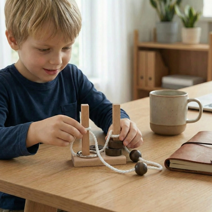 Handgefertigtes Holz-Seil-Geduldsspiel – Logik-Puzzlespiel für die ganze Familie