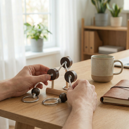 Handgefertigtes Holz-Seil-Geduldsspiel – Logik-Puzzlespiel für die ganze Familie